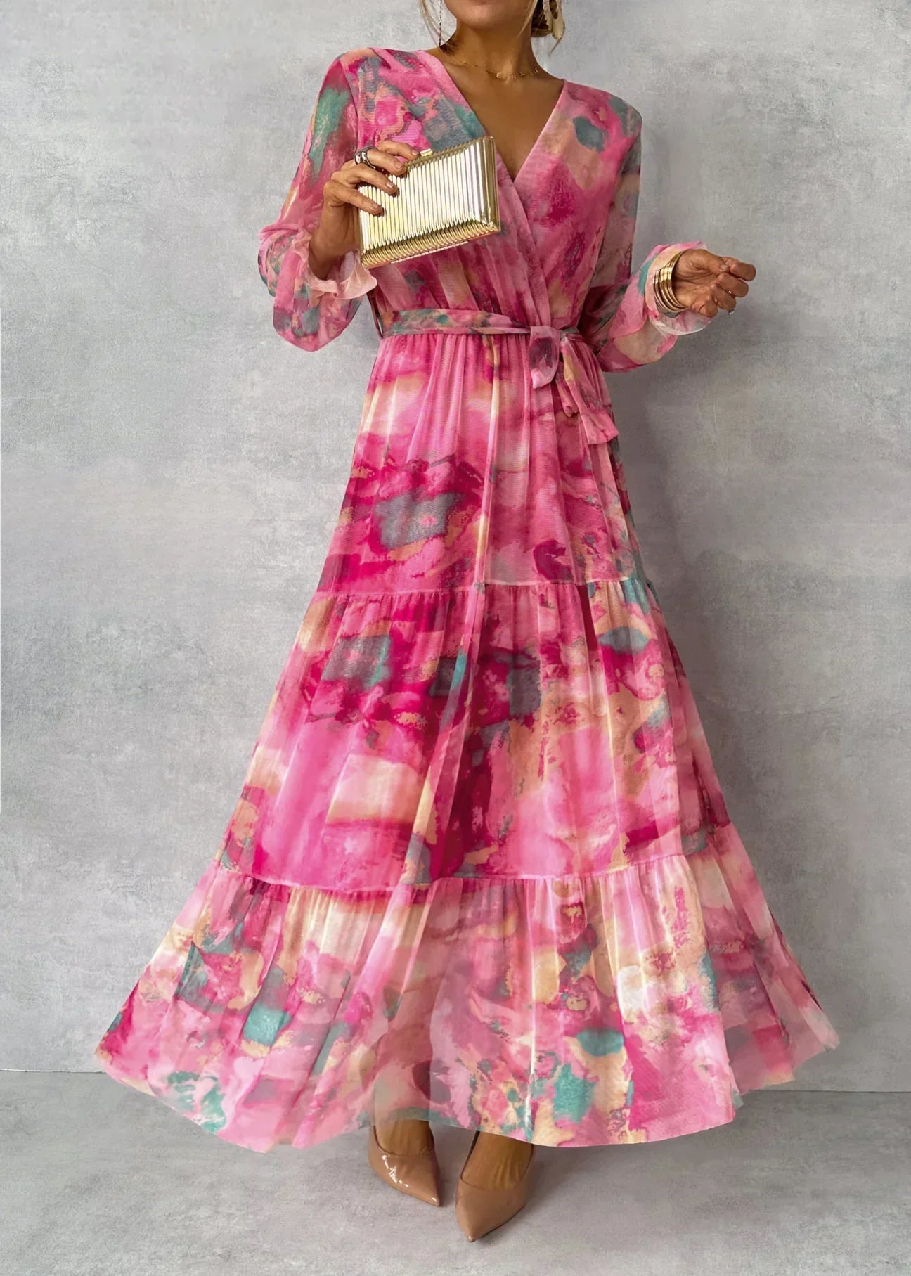Damenkleid mit Wickelform | Maxilänge