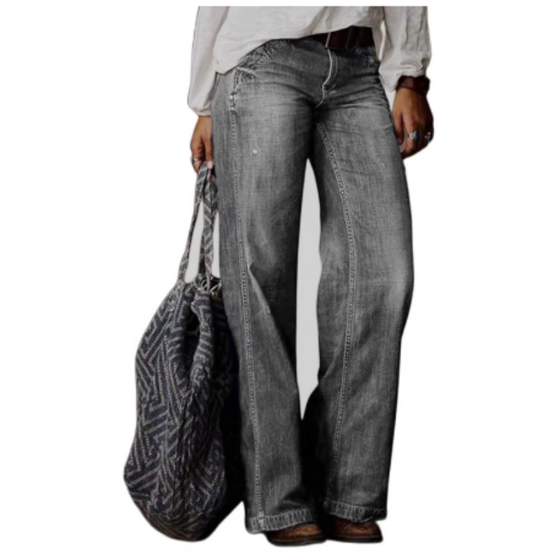 Damen-Hose mit hoher Taille | weite Beinführung