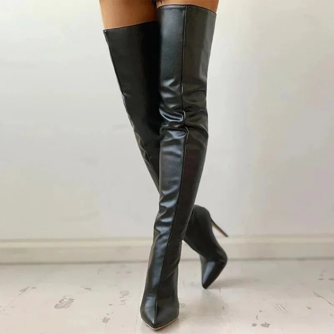 Damen-Overknee-Stiefel mit Absatz | spitze schuhform