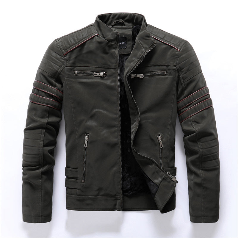 Herren-Motorradjacke mit cargoelementen | reißverschlussführung