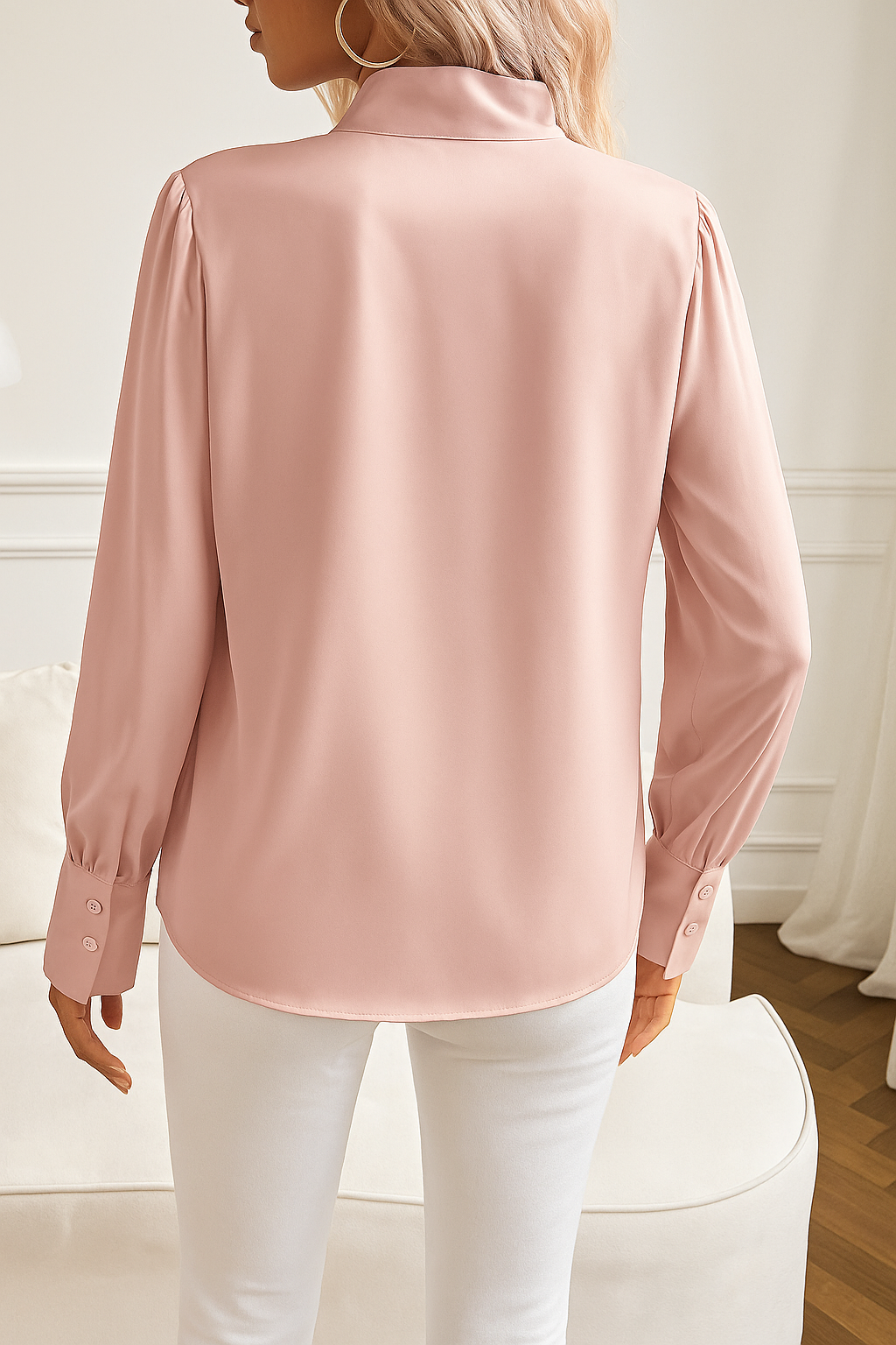 Damen Bluse | Strukturierte Ausführung mit Schleifenkragen
