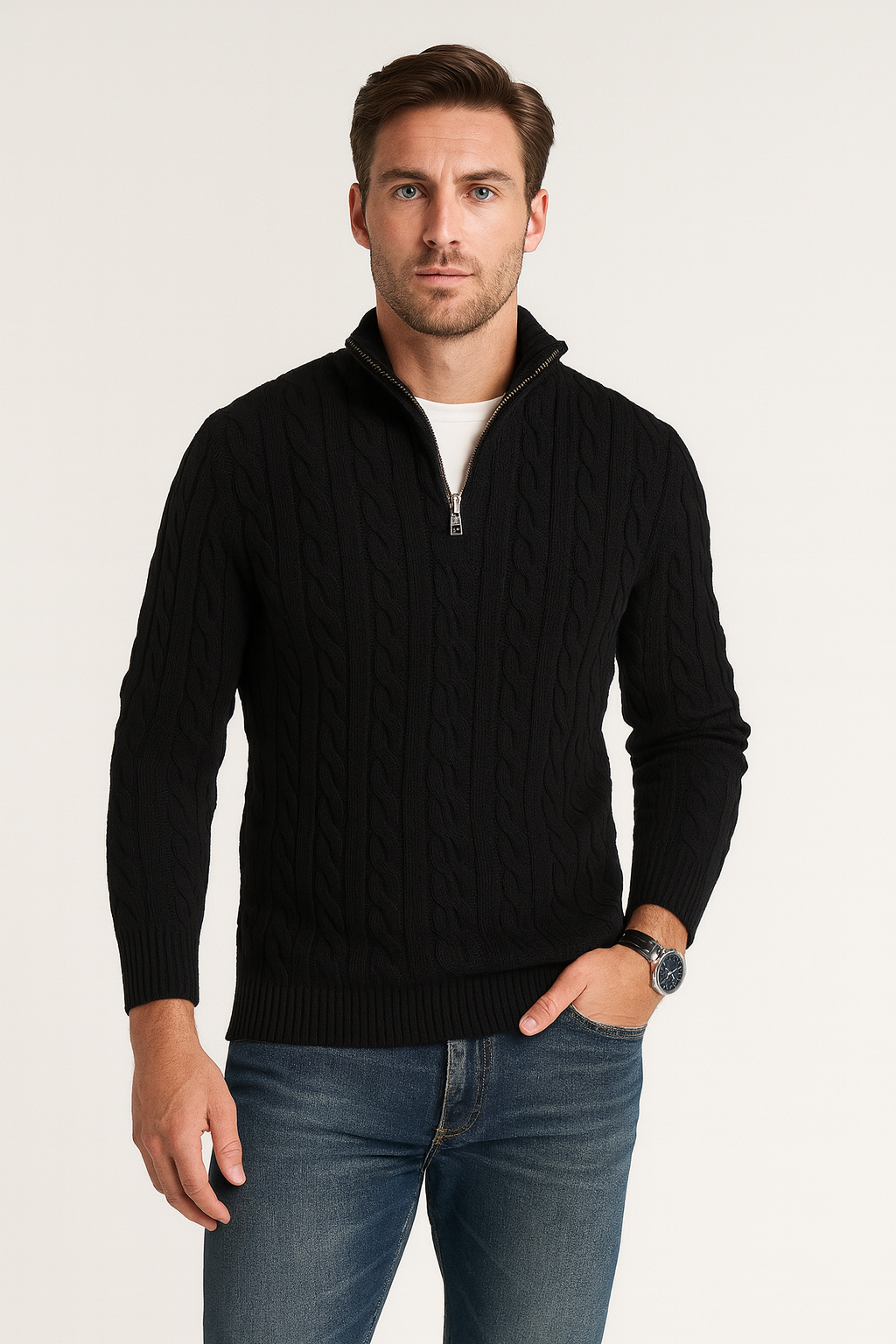 Herren Pullover | Stehkragen mit teilweiser Öffnung