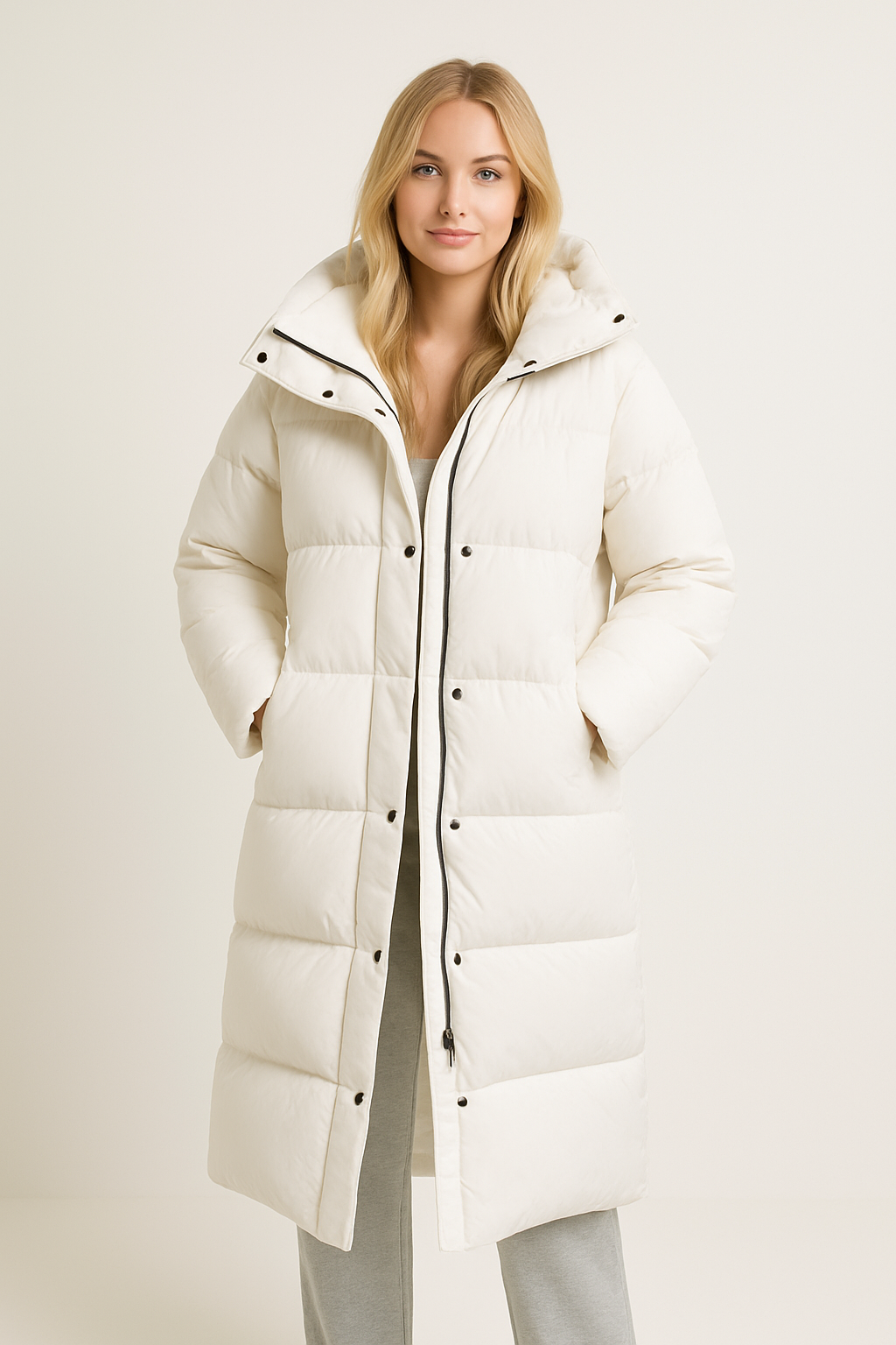 Damen Langer Steppmantel | Gestepptes Design mit Kapuze