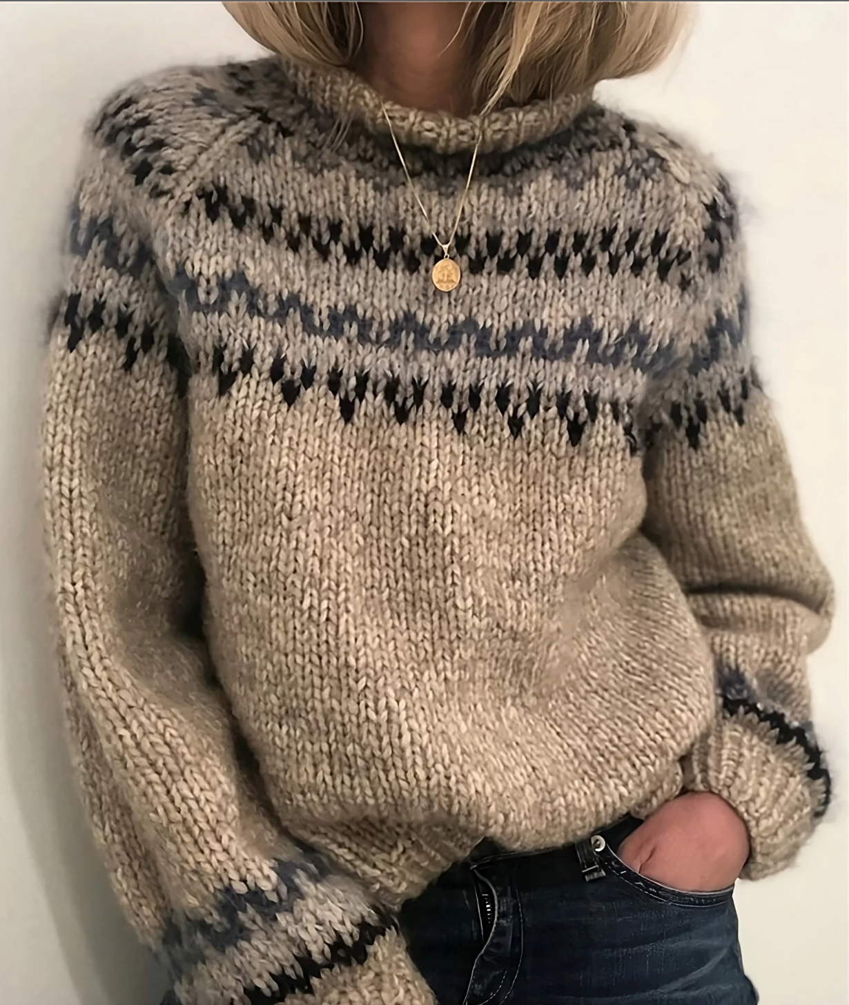 Warmer Norweger Pullover für Damen | Rollkragen
