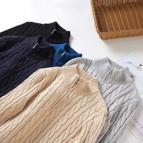 Herrenpullover | Halbzip mit hohem Kragen und Rippbündchen