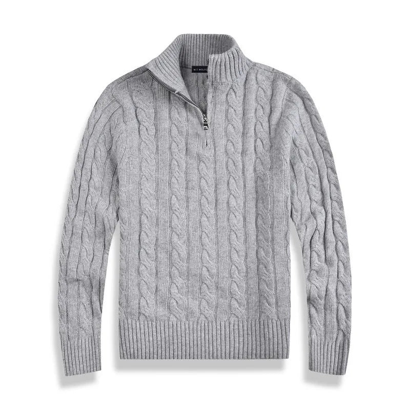 Herrenpullover | Halbzip mit hohem Kragen und Rippbündchen