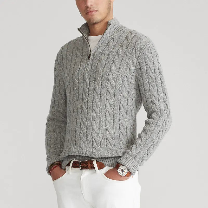 Herrenpullover | Halbzip mit hohem Kragen und Rippbündchen