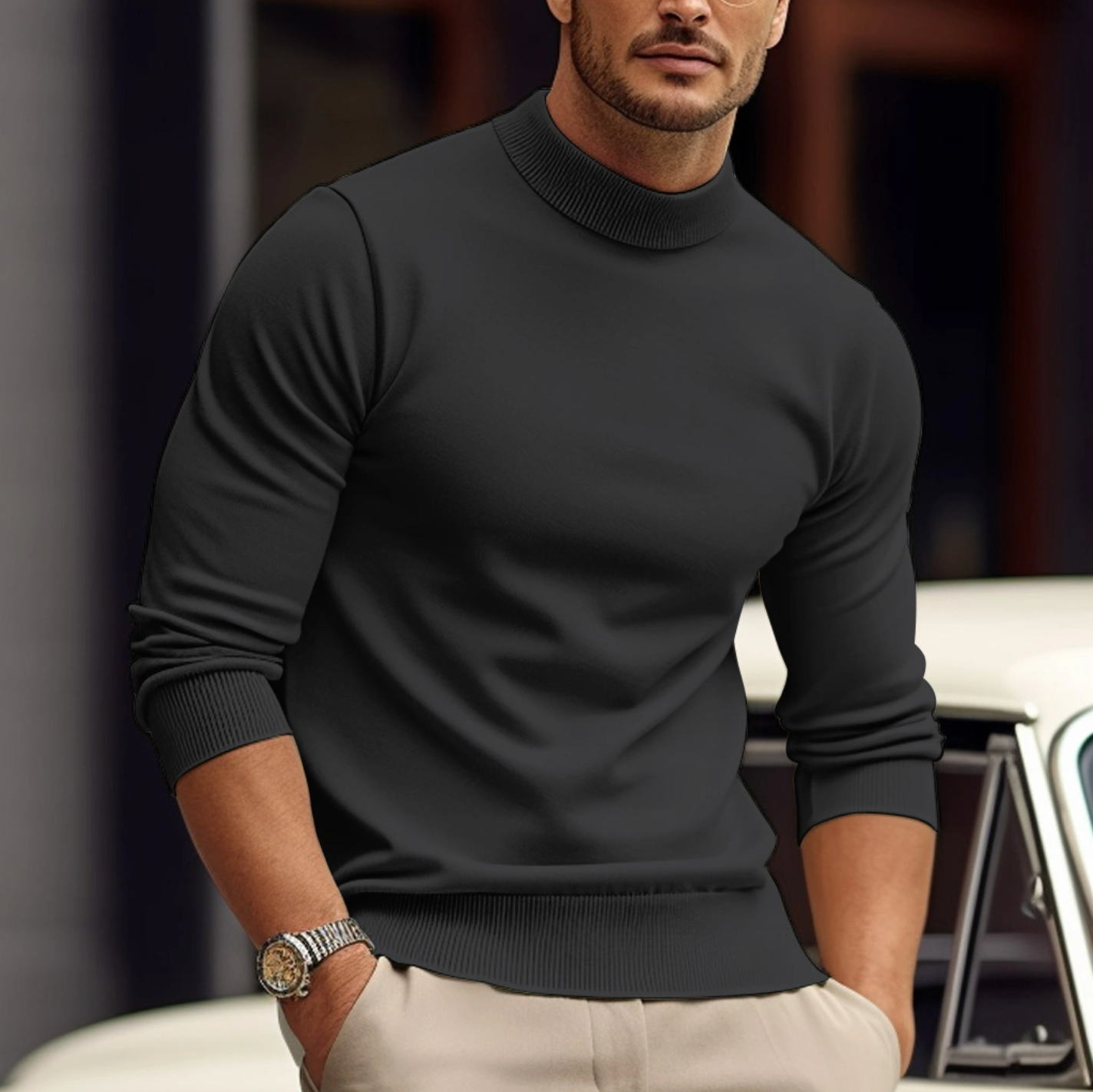 Herrenpullover | Rollkragen Langarm Pullover Körpernahe Passform