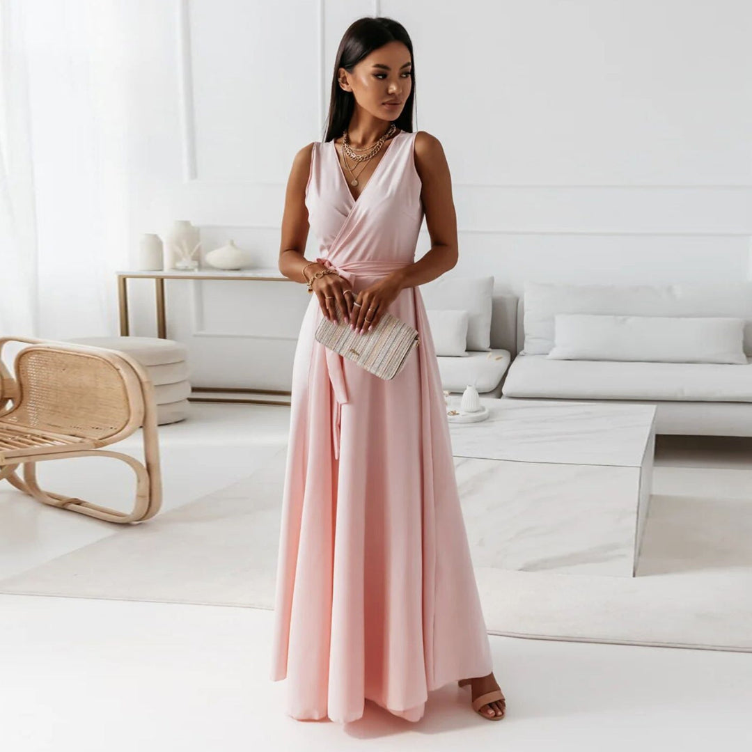 Damen-Maxikleid in Wickeloptik | ärmellose Ausführung