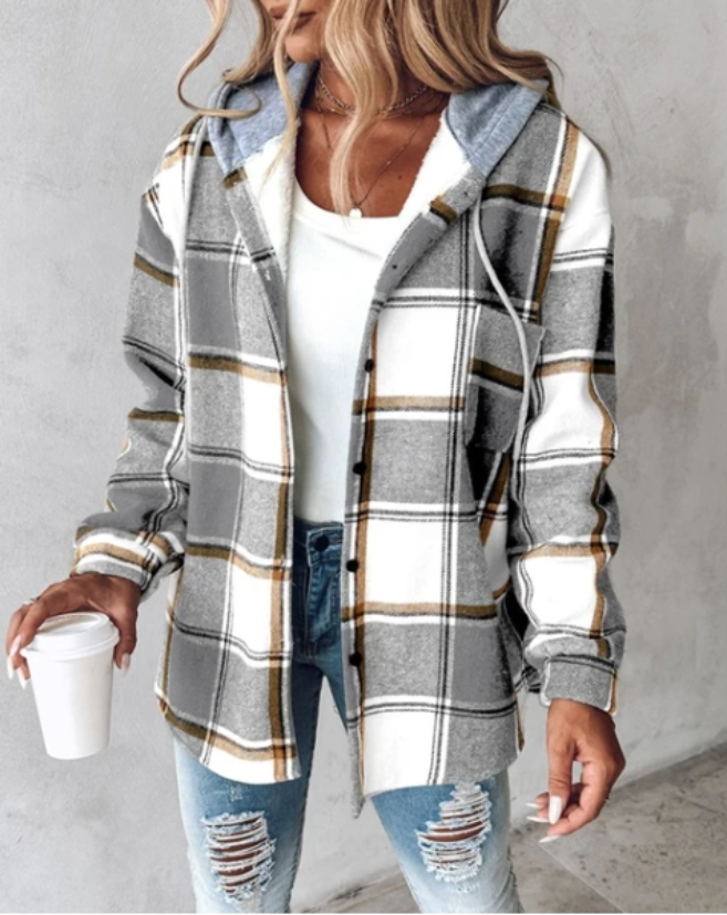Damen-Winterjacke mit Karomuster | verlängerte form