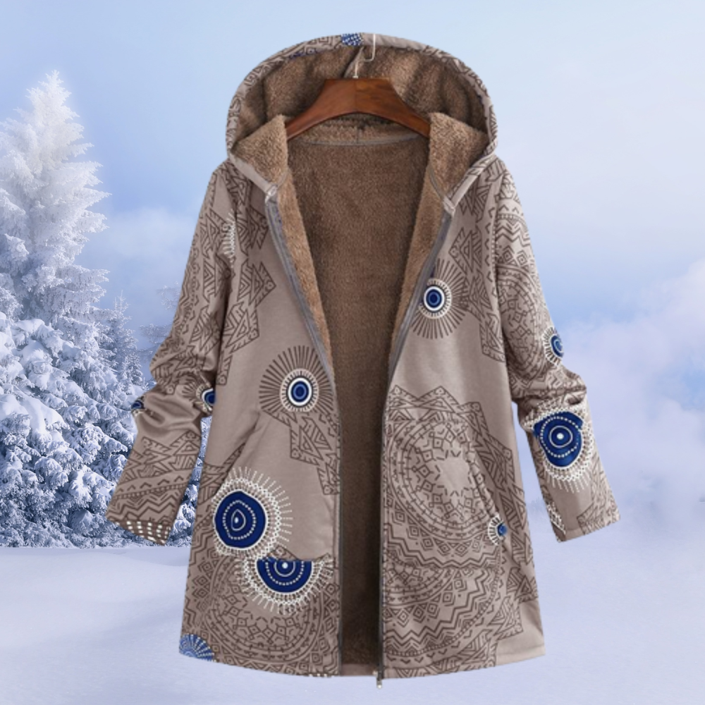 Damen-Winterjacke mit floralmuster | lange ausführung