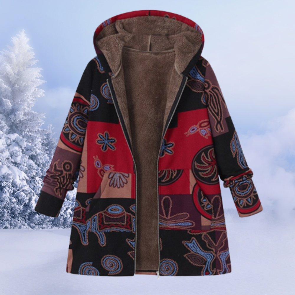 Damen-Winterjacke mit floralmuster | lange ausführung