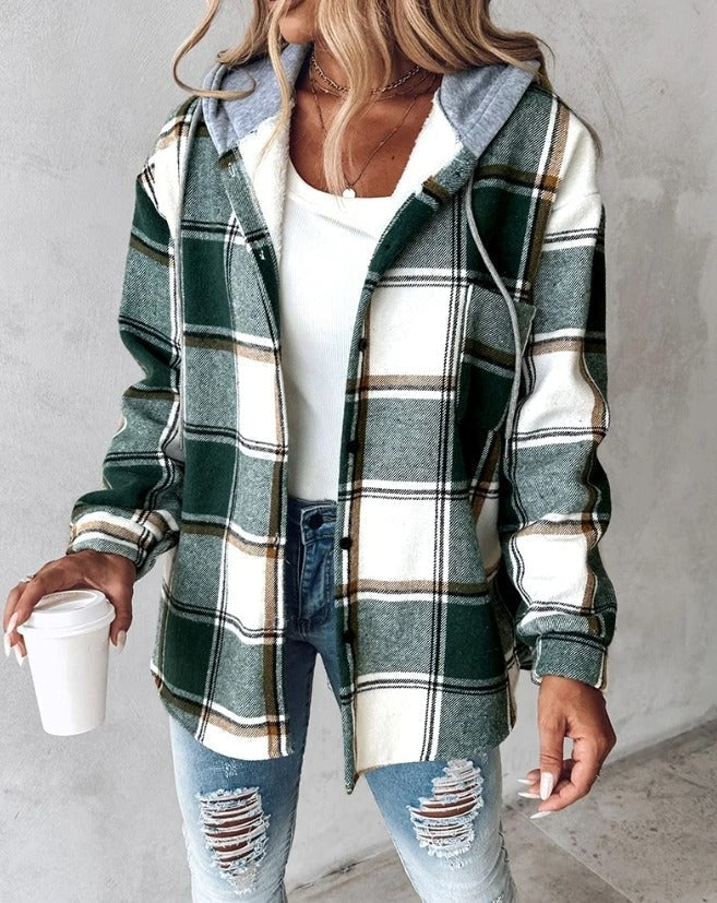 Damen-Winterjacke mit Karomuster | verlängerte form
