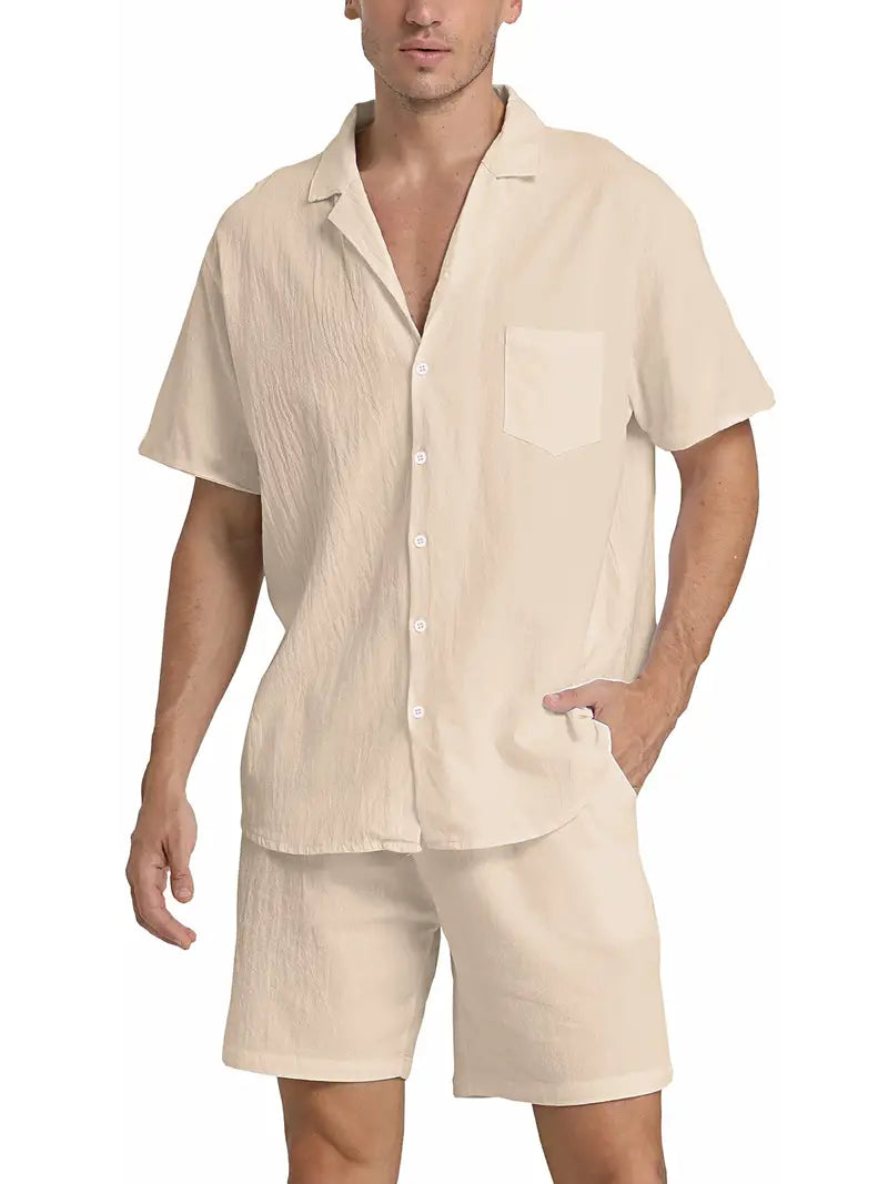 Herren Set | Kurzarm-Hemd mit Knopfleiste und Shorts
