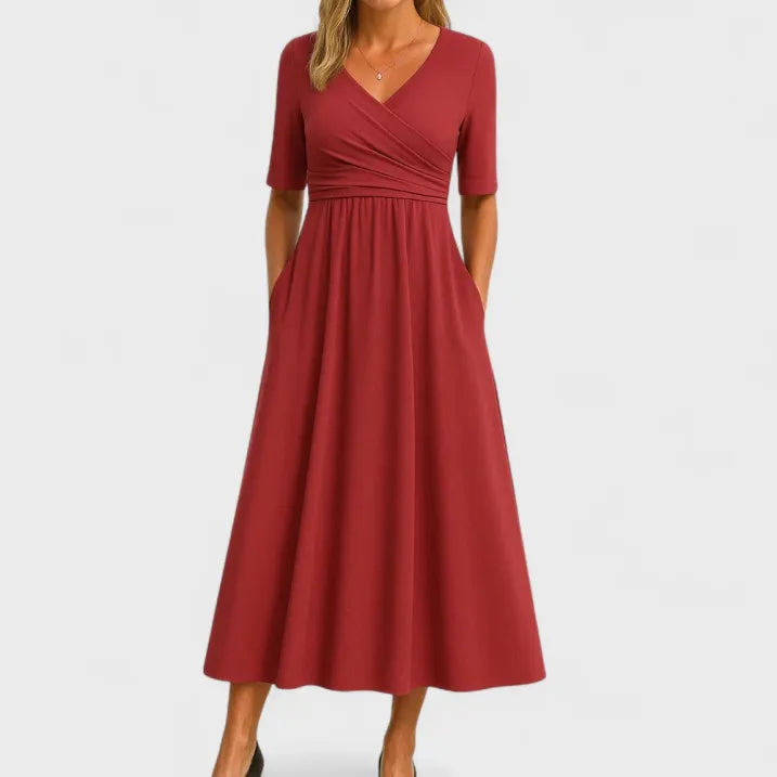 Damen Midikleid | Wickelausschnitt mit ausgestelltem Rock