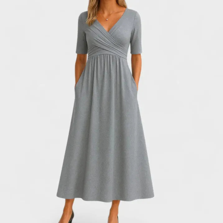 Damen Midikleid | Wickelausschnitt mit ausgestelltem Rock