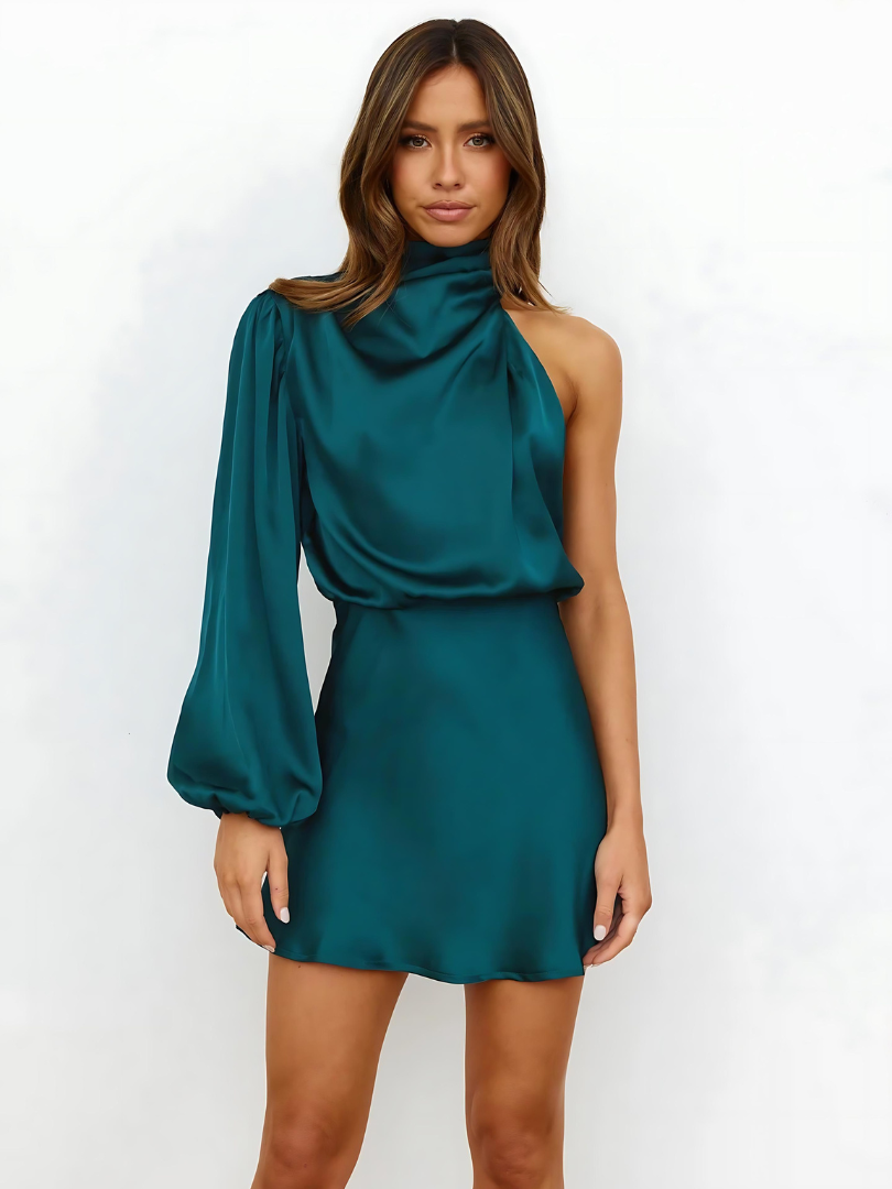 Damen Kleid | Ein-Schulter-Form mit langem Ärmel