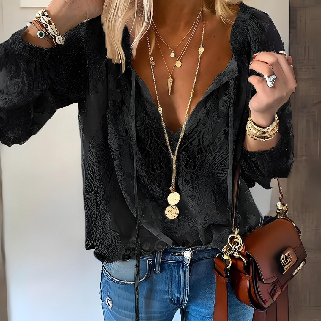 Damenbluse mit geschlitztem Ausschnitt | Lockere Form