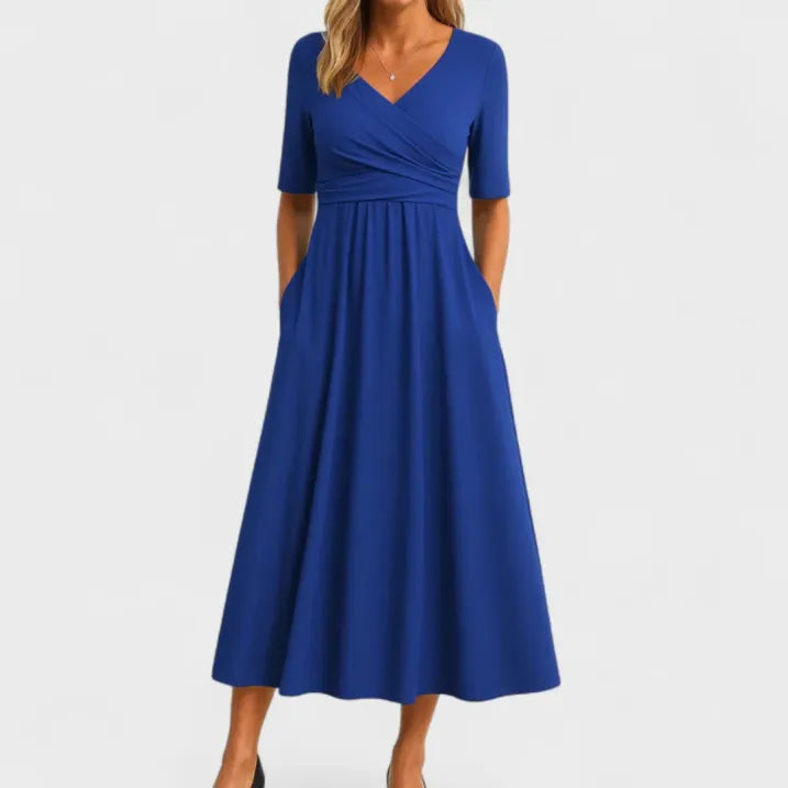 Damen Midikleid | Wickelausschnitt mit ausgestelltem Rock