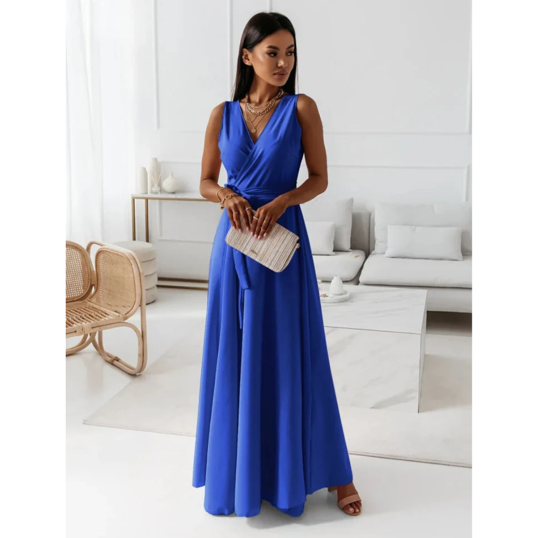 Damen-Maxikleid in Wickeloptik | ärmellose Ausführung