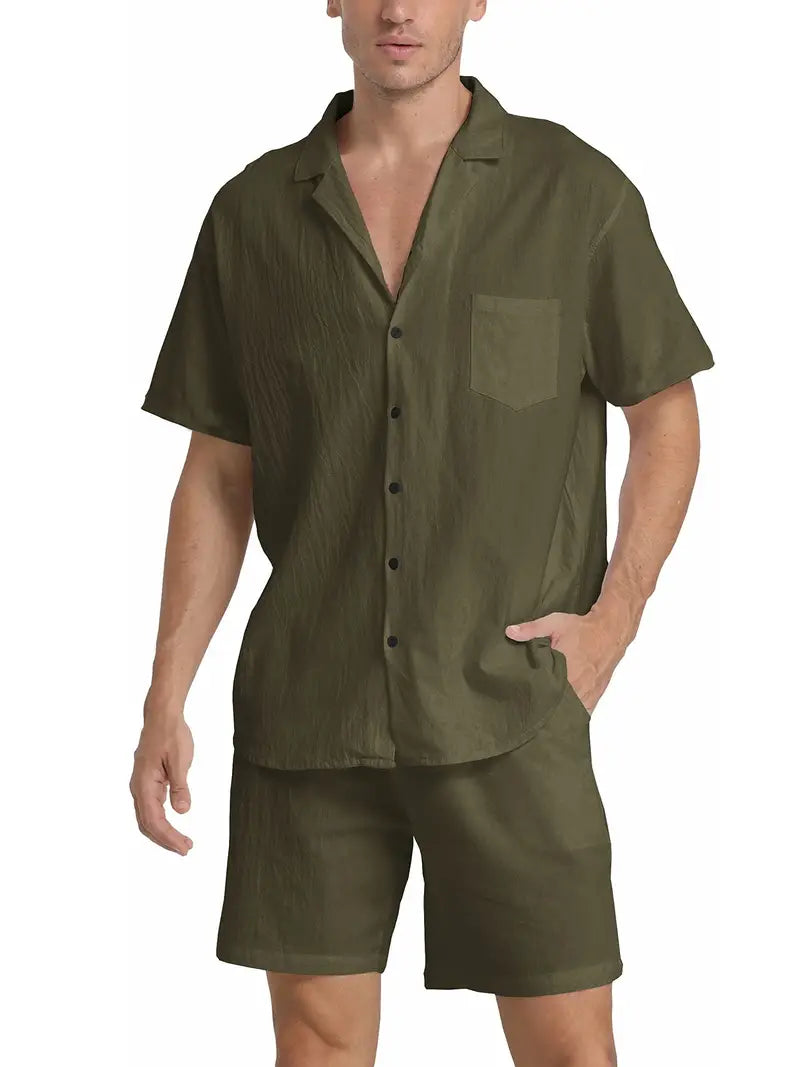 Herren Set | Kurzarm-Hemd mit Knopfleiste und Shorts