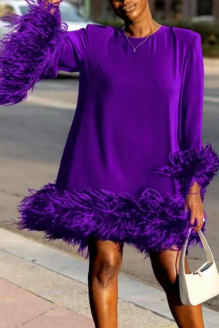 Damen Kleid | Kurze Linie mit Langarm und dekorativem Saumabschluss