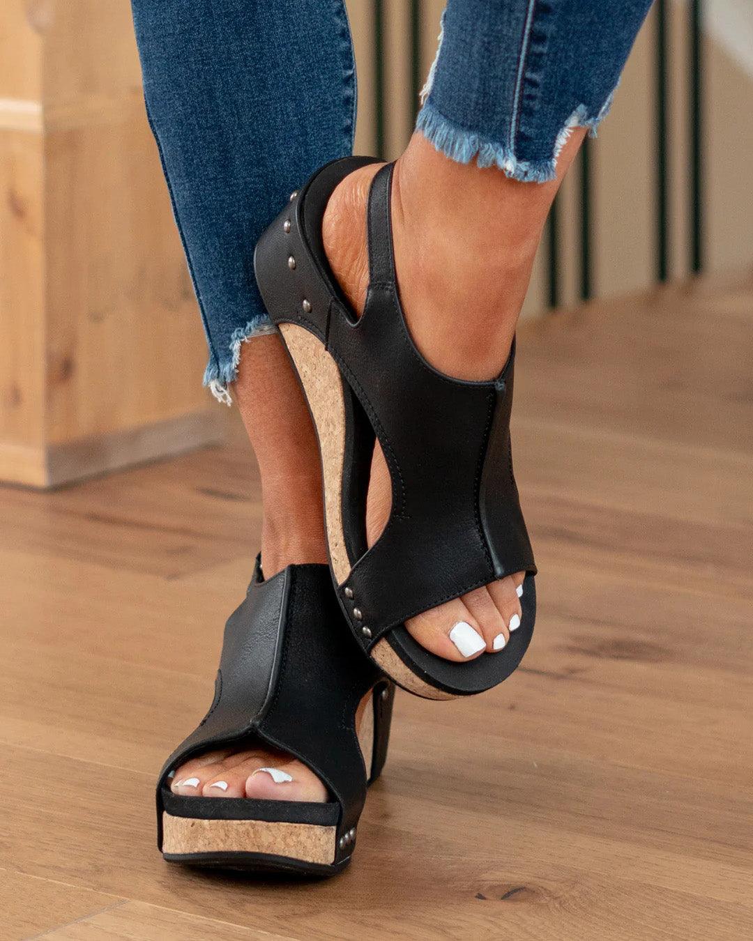 Damen Sandalen | Keilabsatz mit Plateau und Fersenriemen