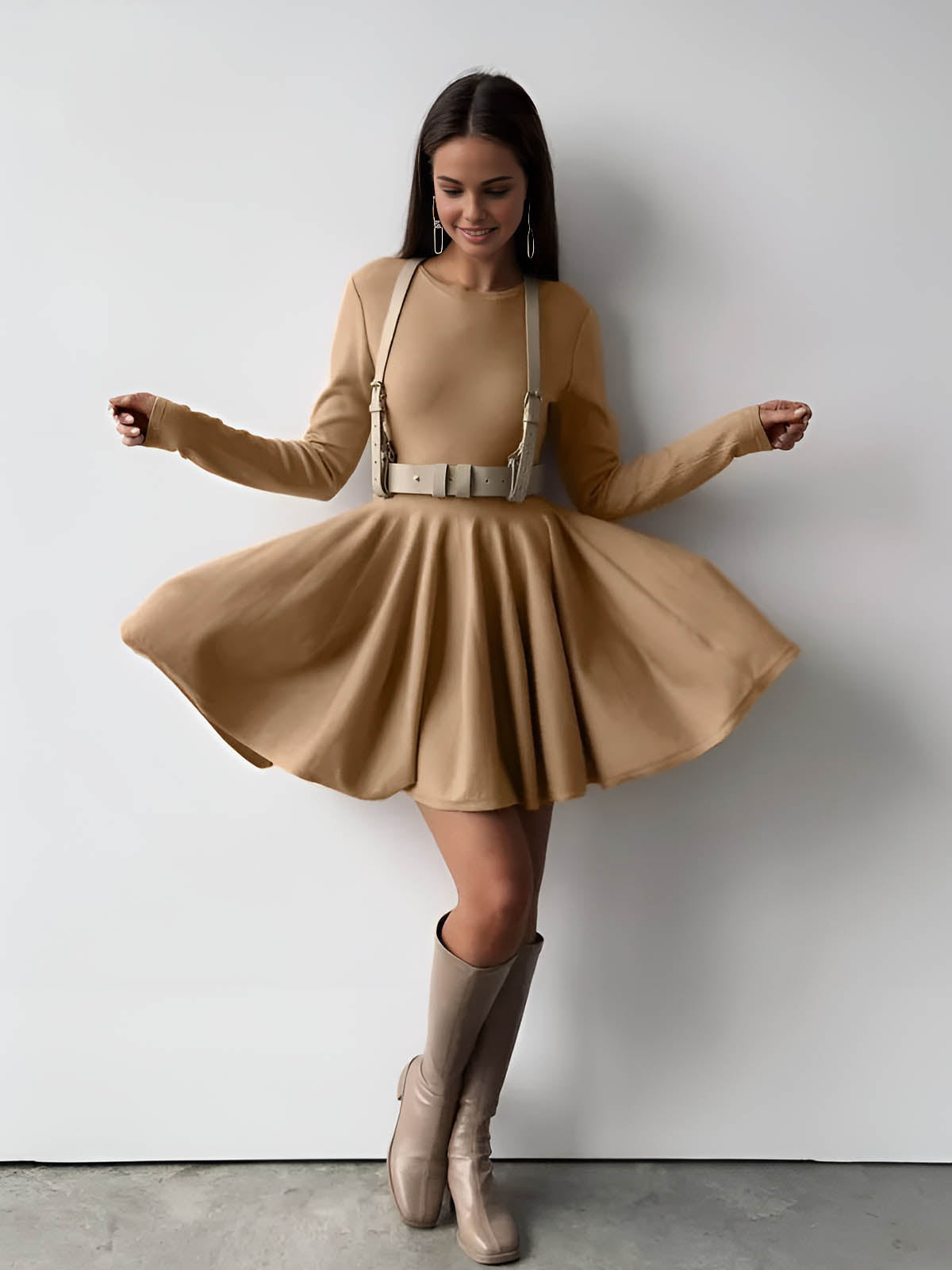 Damen Minikleid | Taillennahe Schnittführung lange Ärmel kurze Form