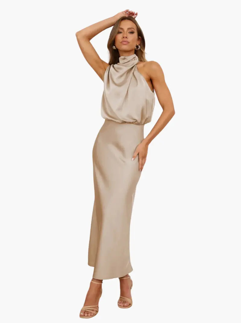 Kleid Damen | Maxikleid mit Stehkragen und ärmelloser Form