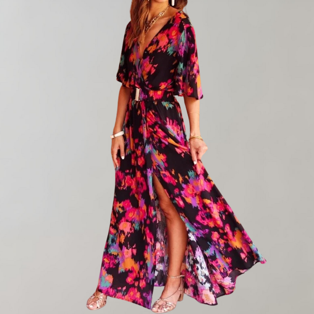 Damen Kleid | Wickelform mit Gürtel und Maxilänge