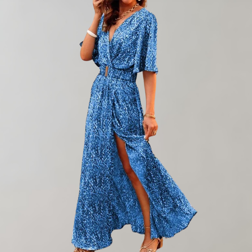 Damen Kleid | Wickelform mit Gürtel und Maxilänge