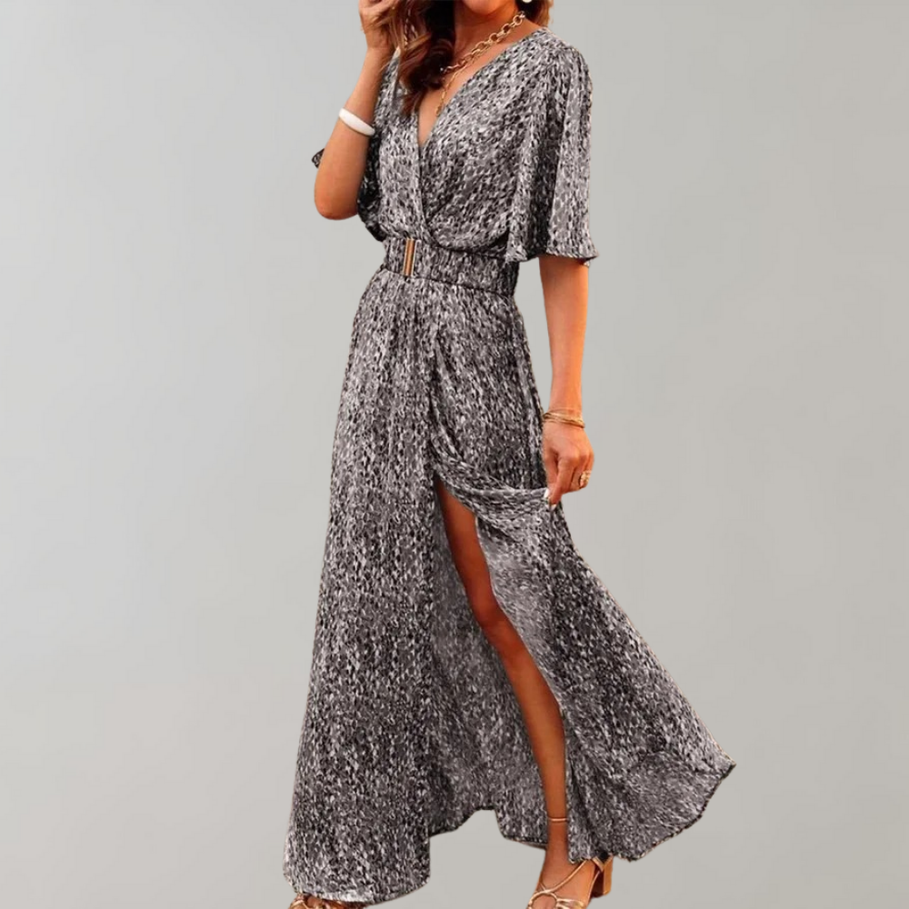 Damen Kleid | Wickelform mit Gürtel und Maxilänge