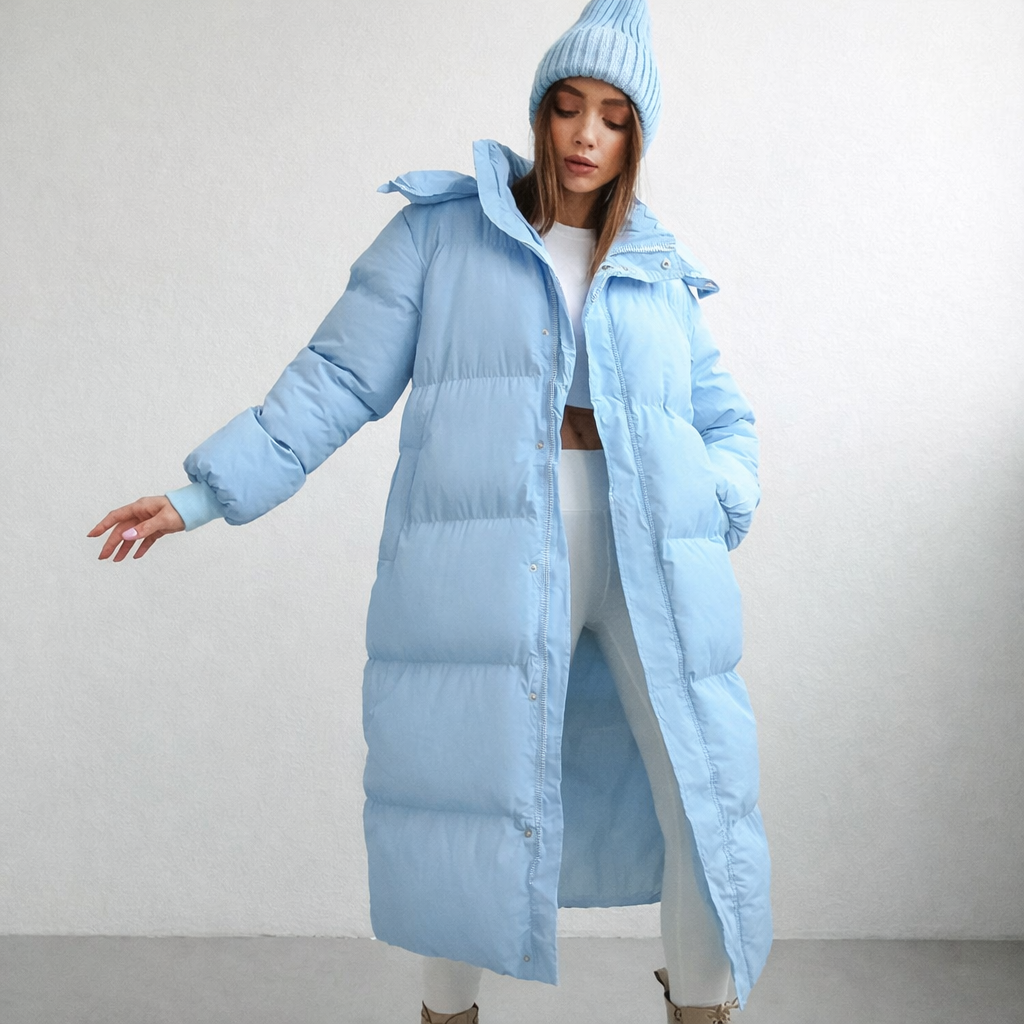 Damen Jacke | lange Ausführung mit Kapuze und Frontverschluss