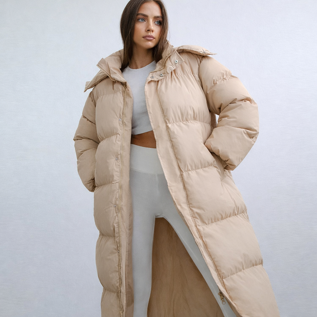 Damen Jacke | lange Ausführung mit Kapuze und Frontverschluss
