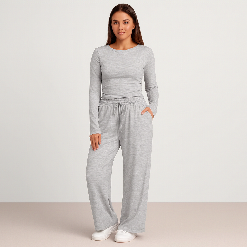 Damen Zweiteiler | Langarmoberteil mit weitem Bein