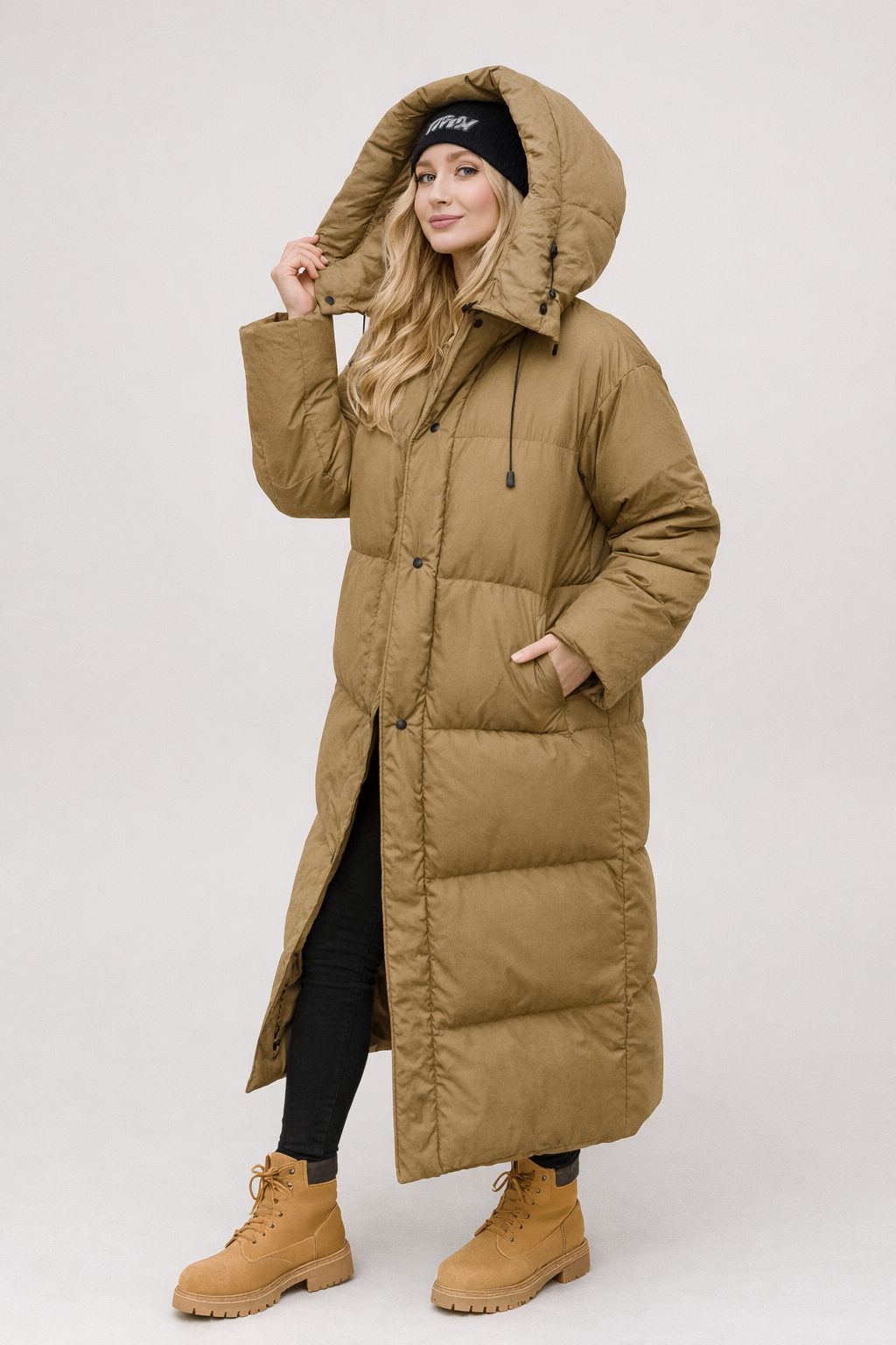 Damen Langer Steppmantel | Gestepptes Design mit Kapuze