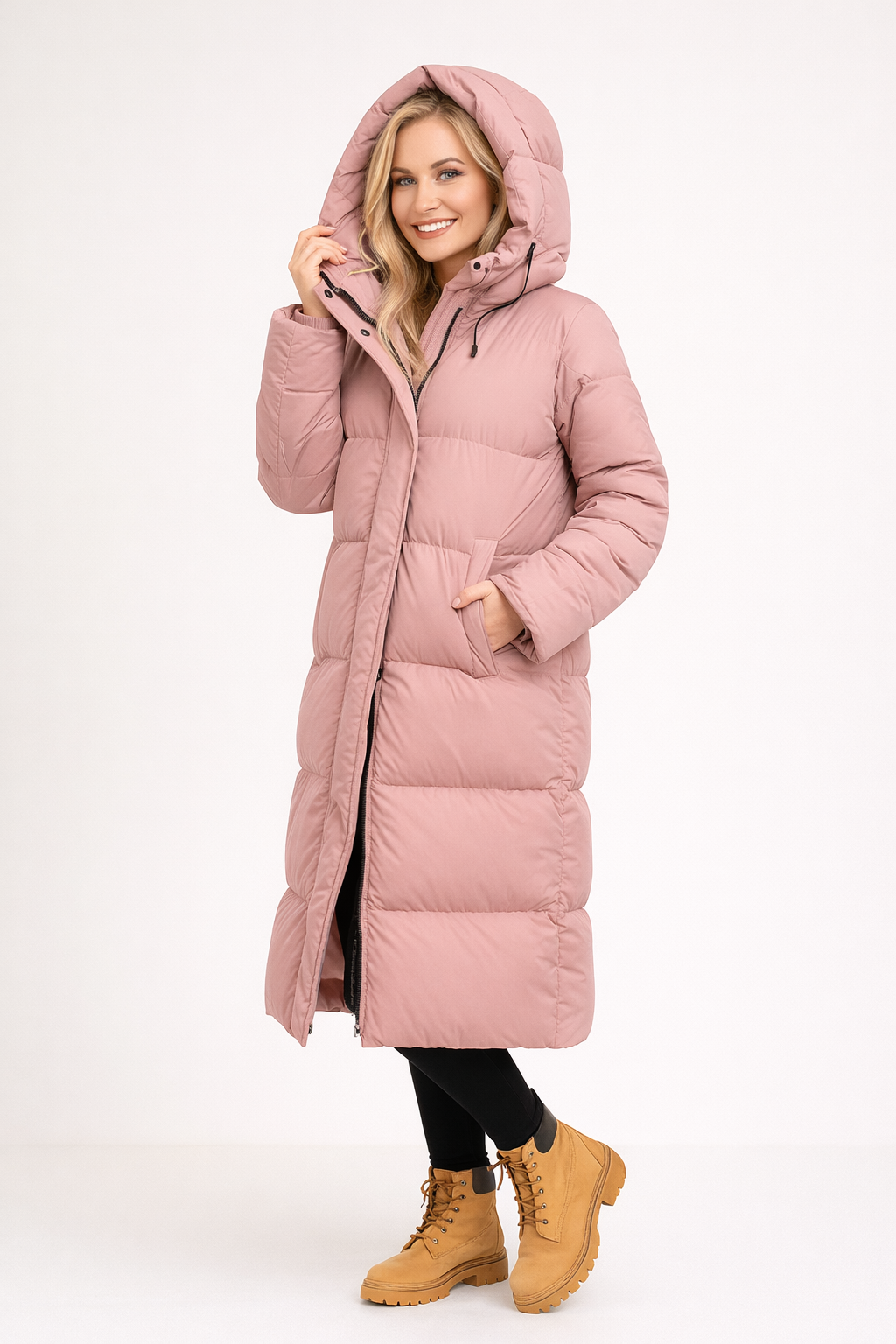 Damen Langer Steppmantel | Gestepptes Design mit Kapuze