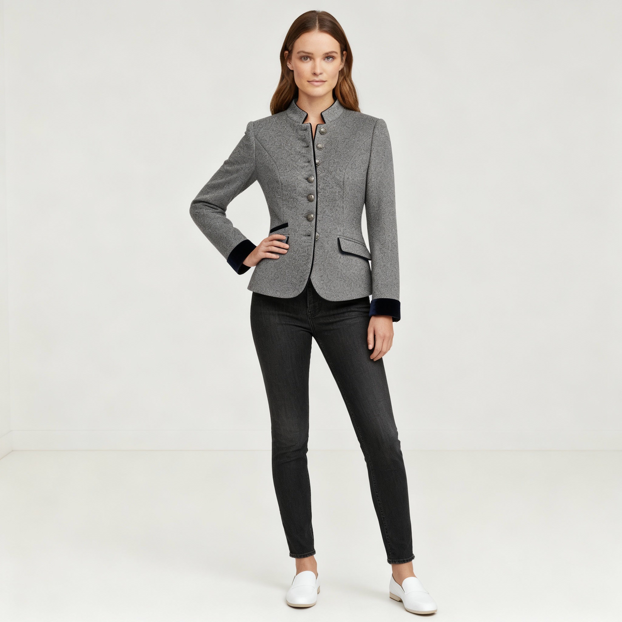 Damen Jacke | kastig geschnittene Jacke mit Mehrknopfverschluss