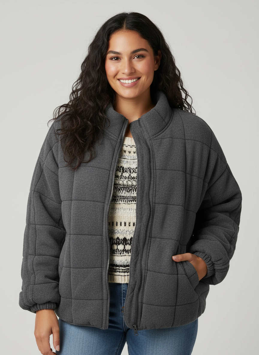 Damen Jacke | Steppnähte mit Frontreißverschluss