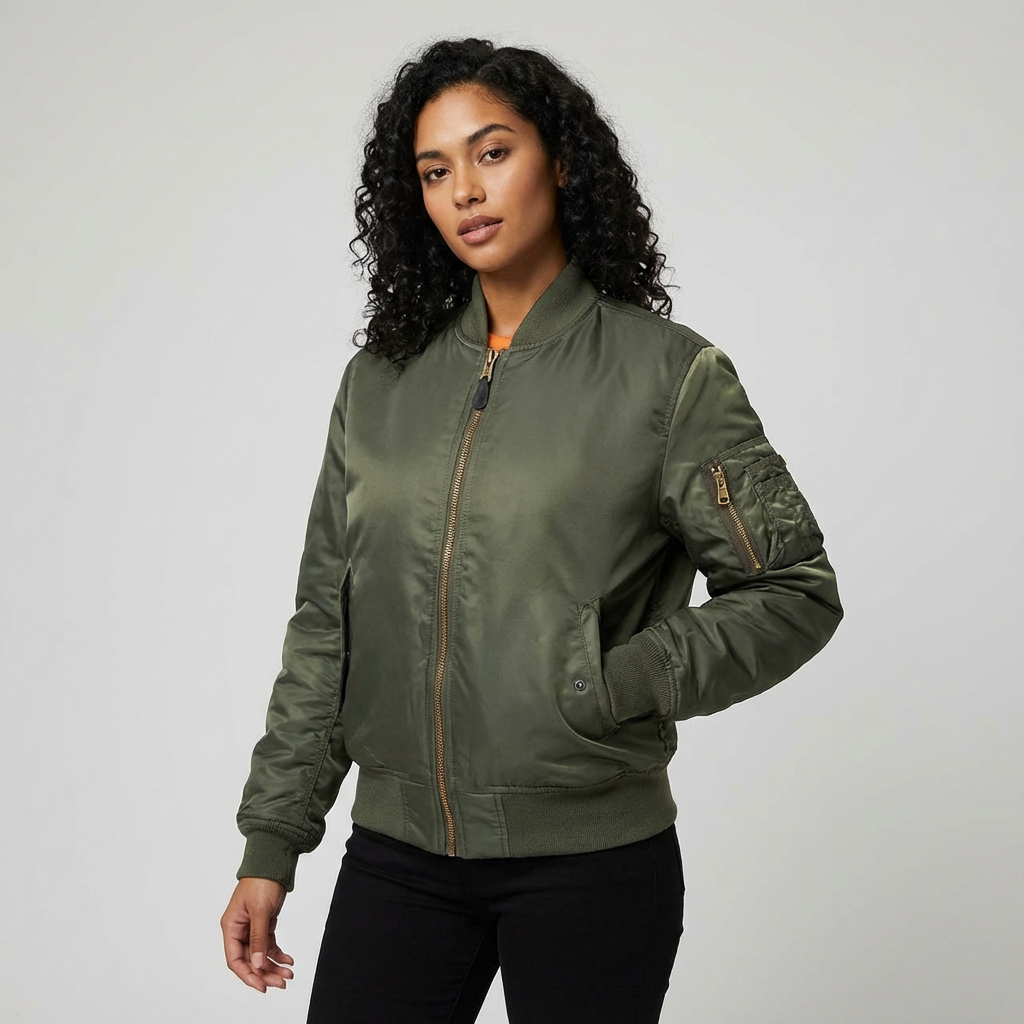 Damen Bomberjacke | Frontreißverschluss mit Ärmeltasche