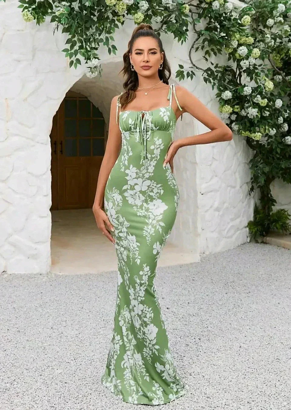Kleid Damen | Maxikleid mit schmalen Trägern und Muster