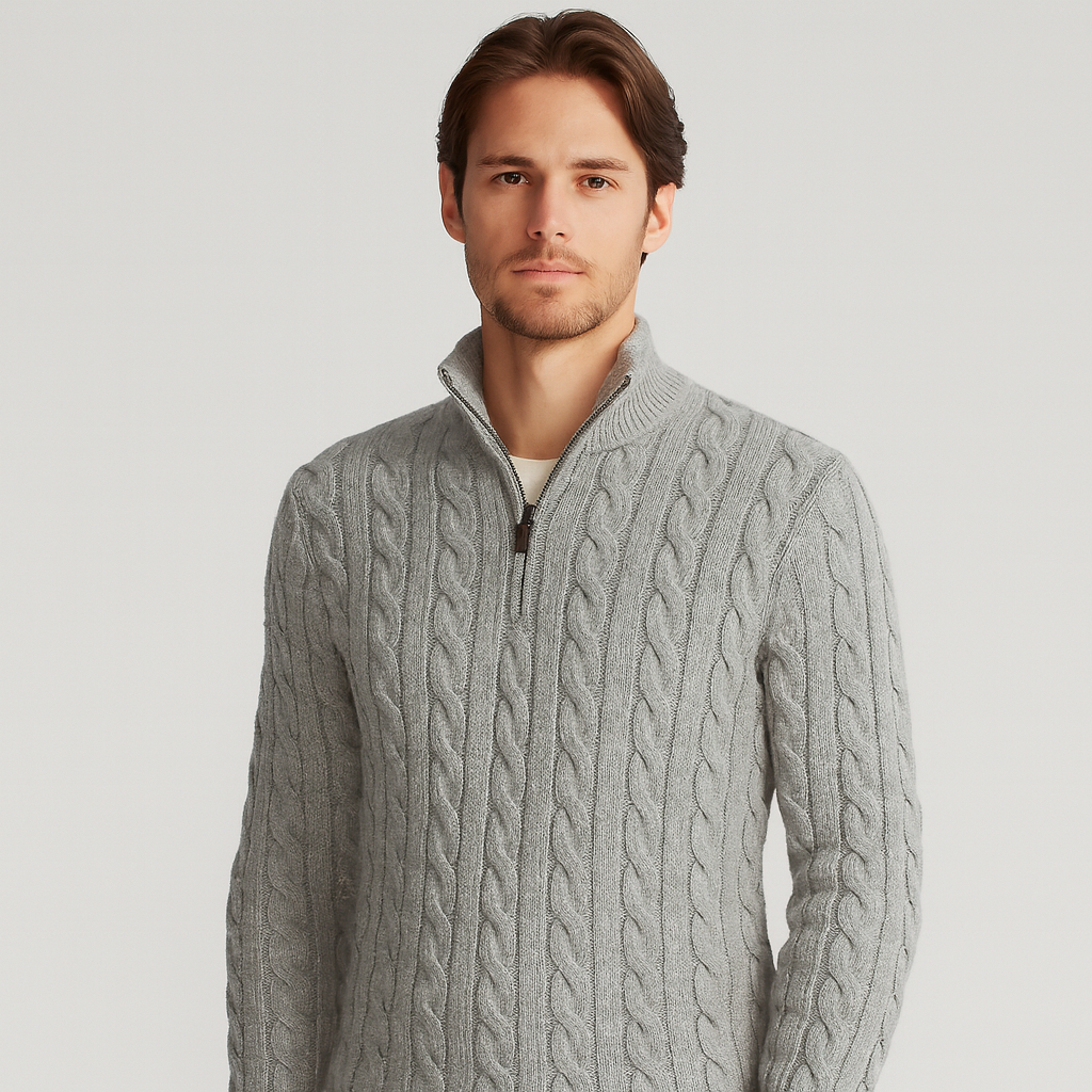 Herrenpullover | Halbzip mit hohem Kragen und Rippbündchen