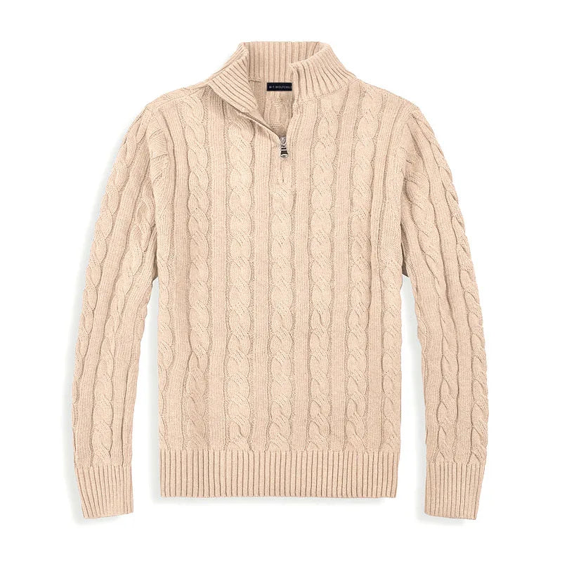 Herrenpullover | Halbzip mit hohem Kragen und Rippbündchen