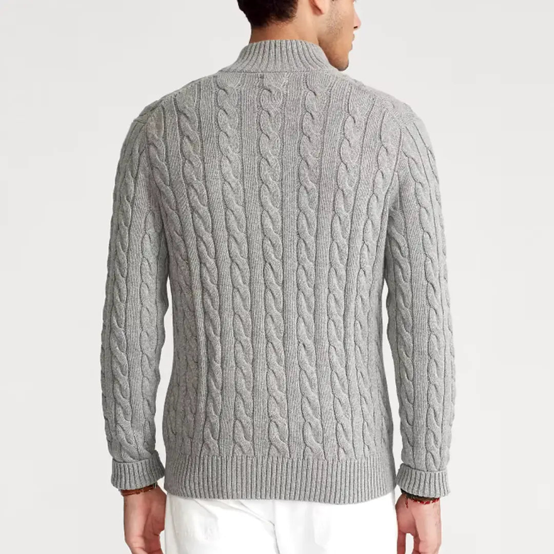 Herrenpullover | Halbzip mit hohem Kragen und Rippbündchen