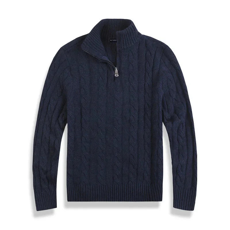 Herrenpullover | Halbzip mit hohem Kragen und Rippbündchen