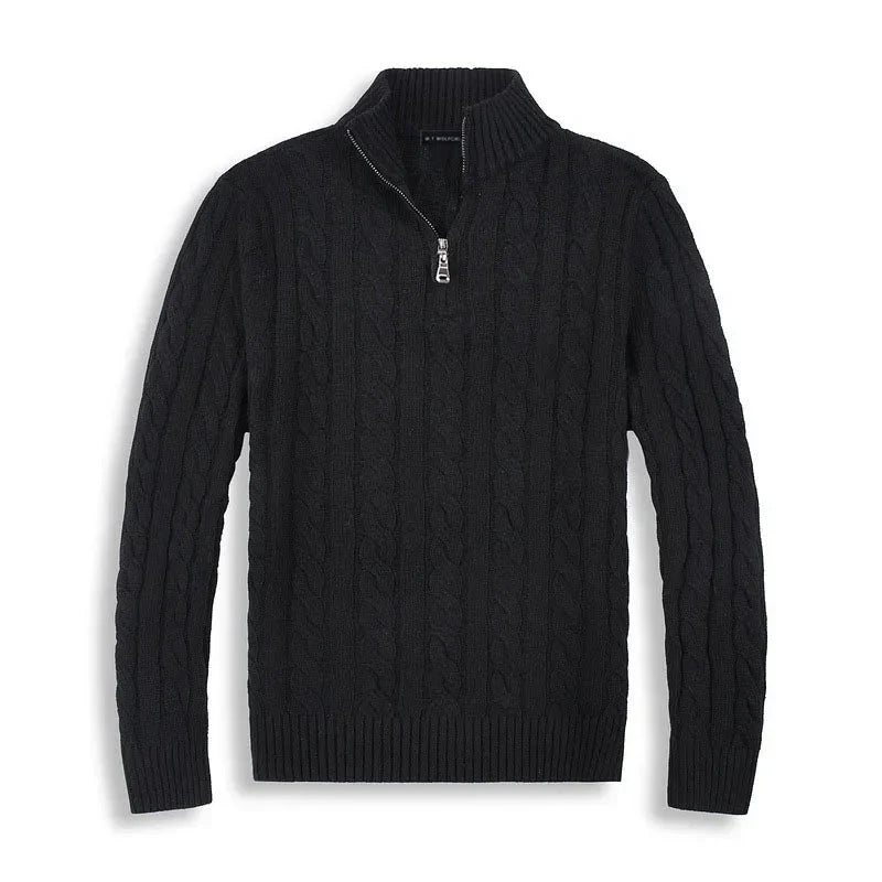 Herrenpullover | Halbzip mit hohem Kragen und Rippbündchen