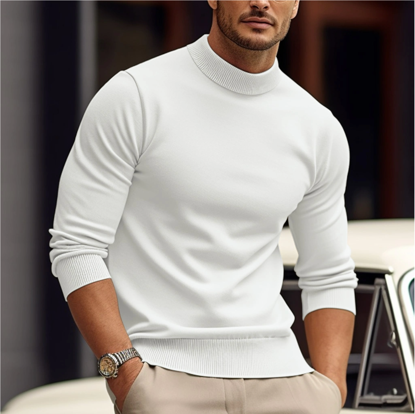 Herrenpullover | Rollkragen Langarm Pullover Körpernahe Passform