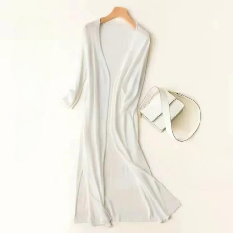 Damen Cardigan | lange offene Form mit Seitenschlitzen