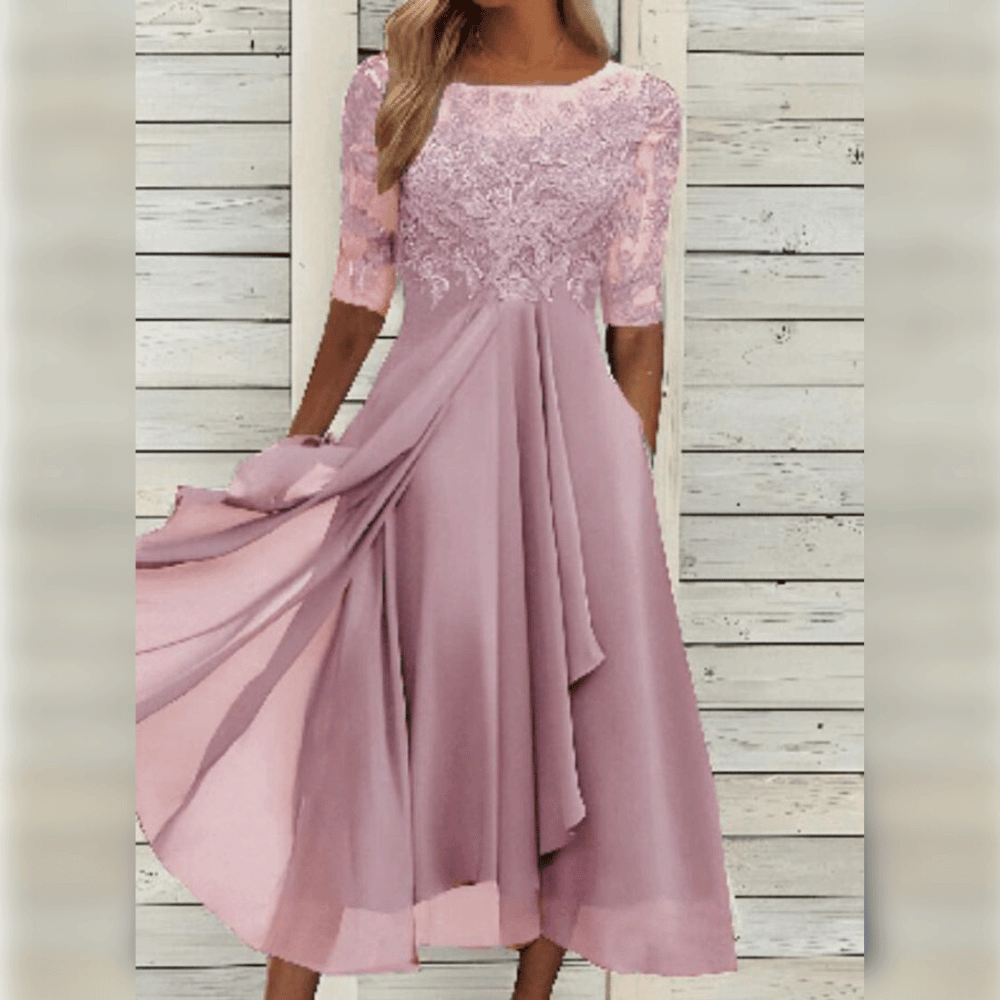 Damen Kleid | Midilänge mit hohem Bund und Rundhalsausschnitt