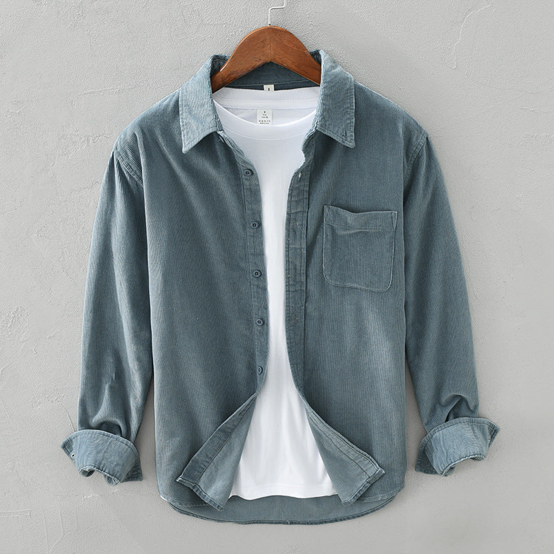 Hemd Herren | Retro Cord Struktur mit Knopfleiste